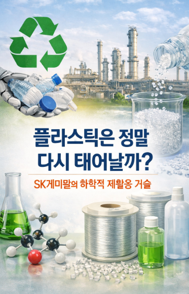 **Alt text (English):**
Eco-friendly plastic recycling process and circular economy technology concept by SK Chemicals