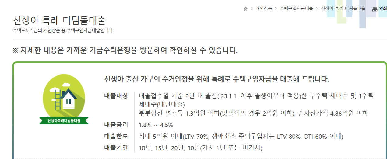 신생아 특례 디딤돌 대출 이미지