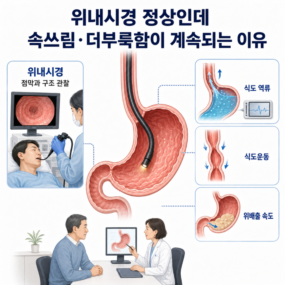 정상 위내시경인데 속쓰림과 더부룩함이 계속되는 이유와 기능검사 안내