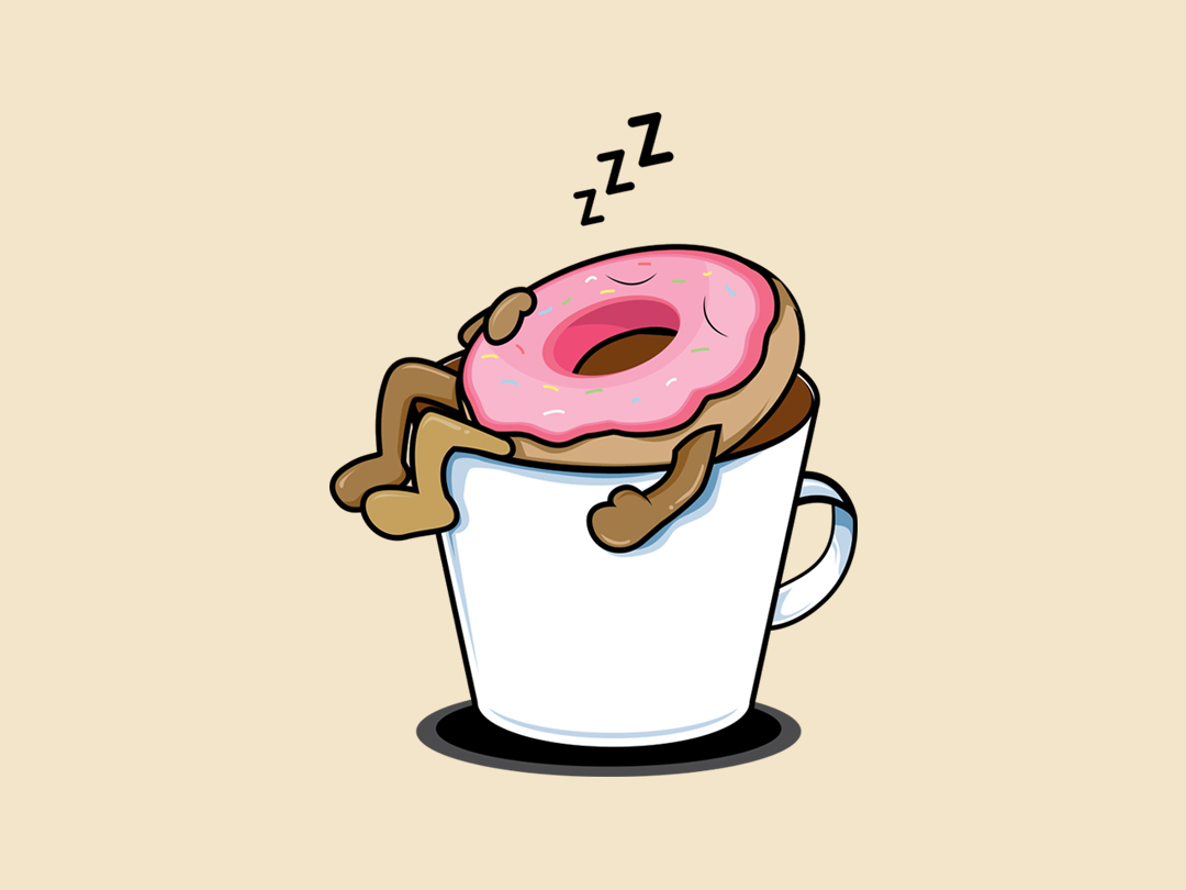 커피 위에서 자고 있는 도너츠