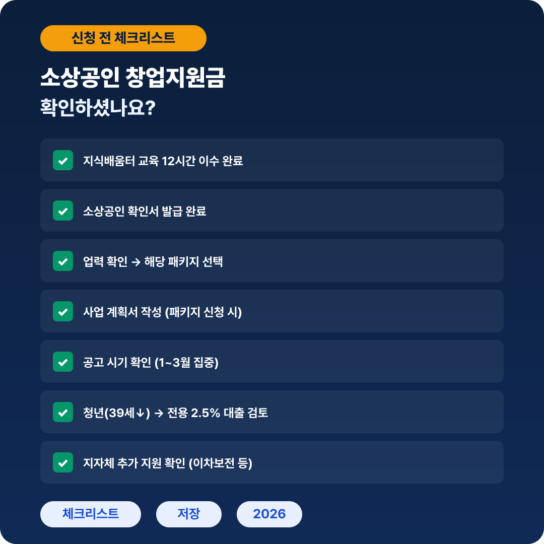 소상공인 창업지원금 체크리스트