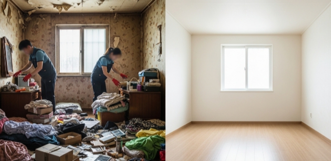 함양 고독사청소 및 정리 후 도배 모습