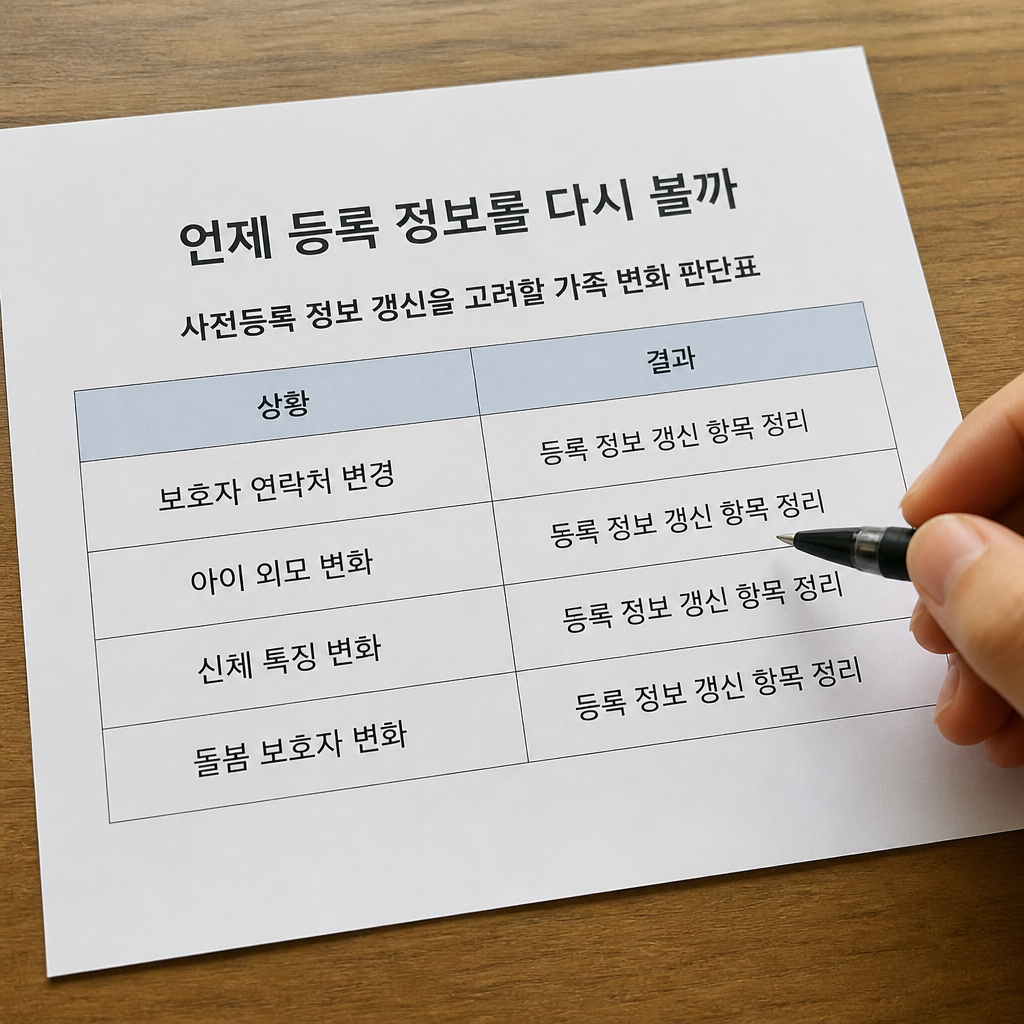 사전등록 정보 갱신을 고려할 가족 변화 판단표