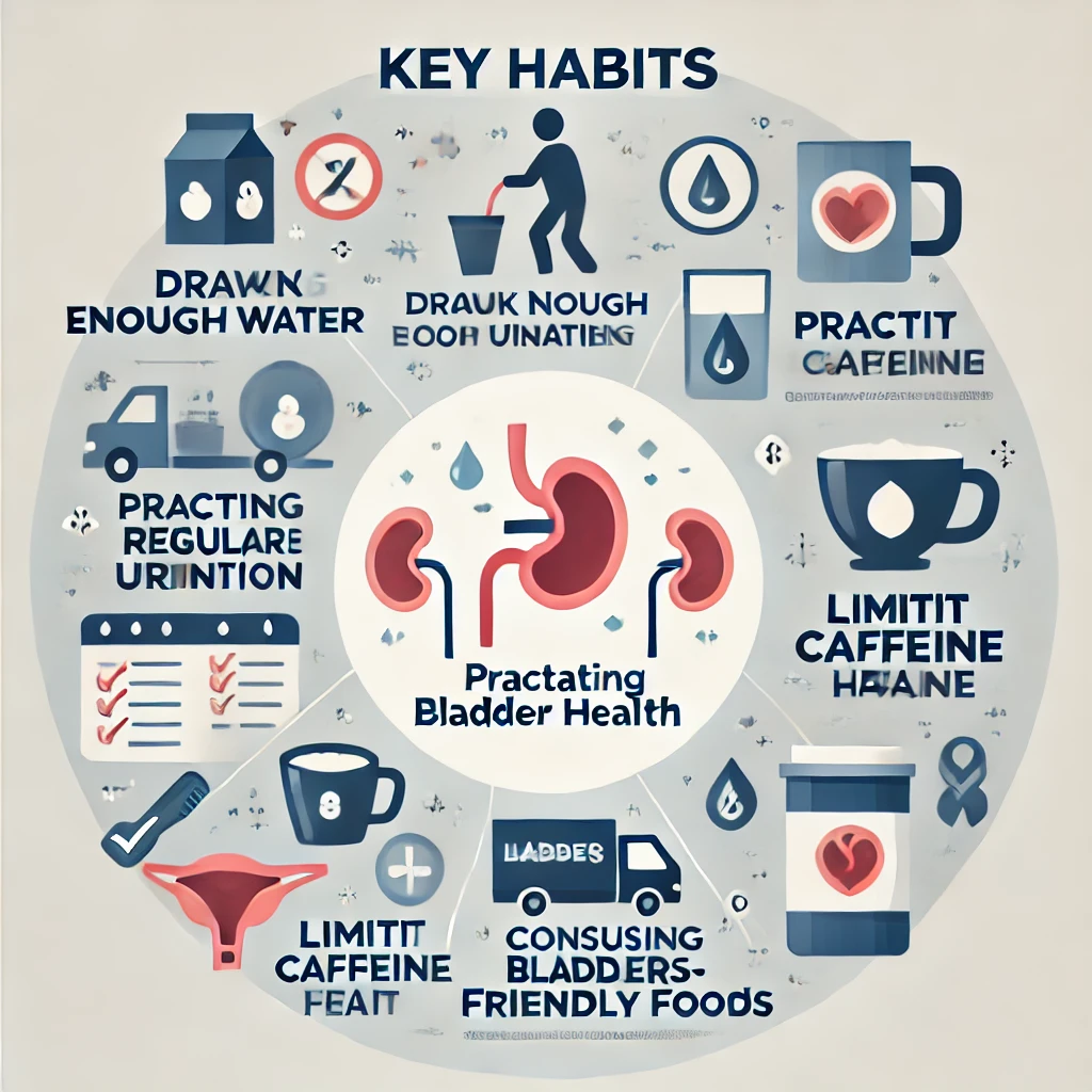 "방광 건강을 유지하기 위한 핵심 습관을 강조하는 인포그래픽"