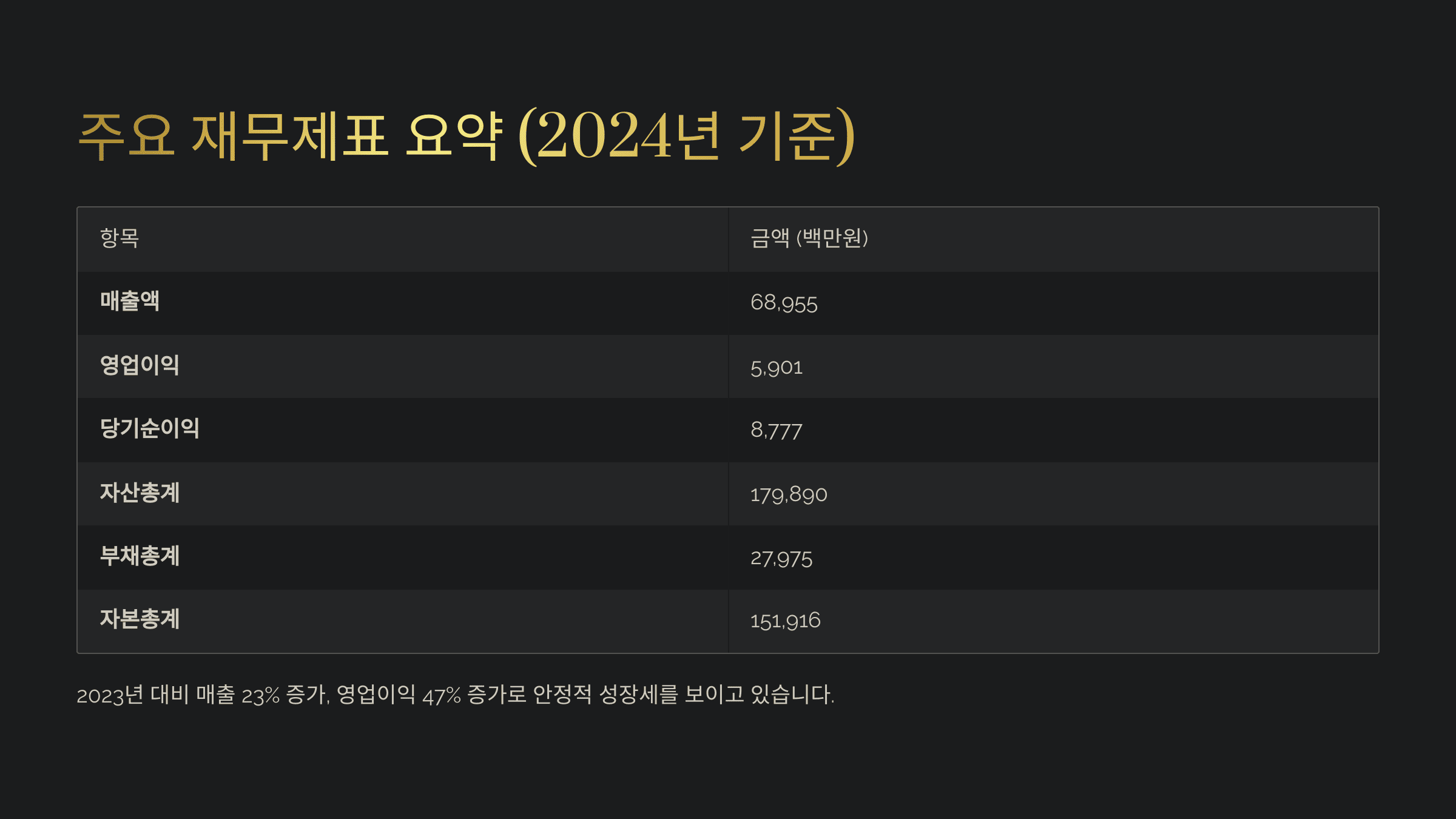 주요 재무제표 요약 (2024년 기준)