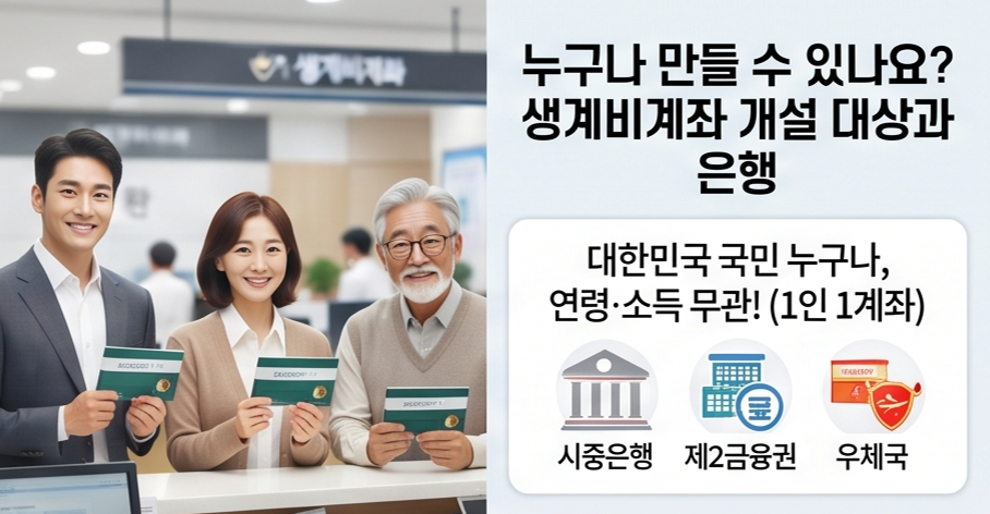 2026 생계비계좌로 월 250만원 지키는 방법! (자격조건, 개설은행, 한도, 신청방법 등)