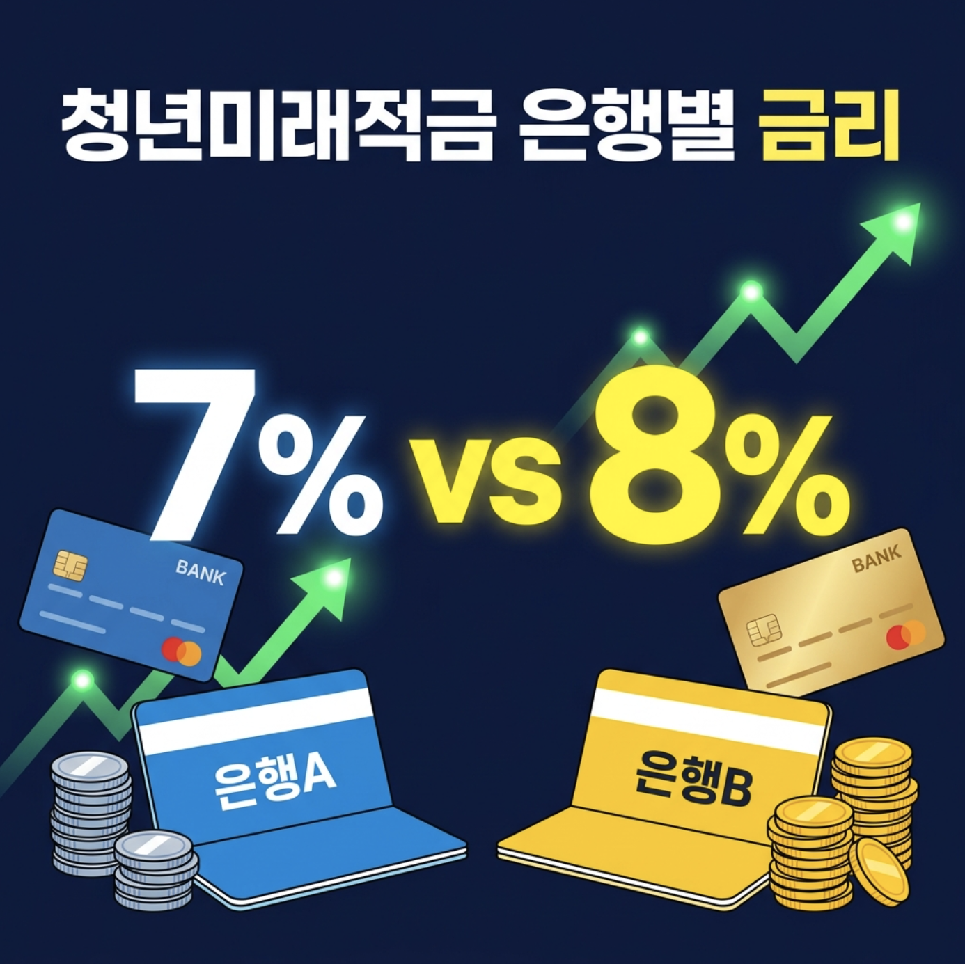 2026 청년미래적금 은행별 금리 7%와 8%를 비교한 대표 이미지