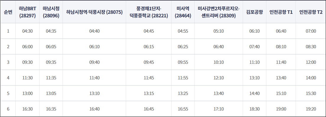 하남 8849번 공항버스 시간표