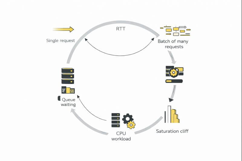 한 요청이 끝나는 시간과 단위 시간 처리량 차이