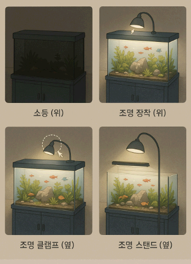 수족관 인테리어와 조명 연출