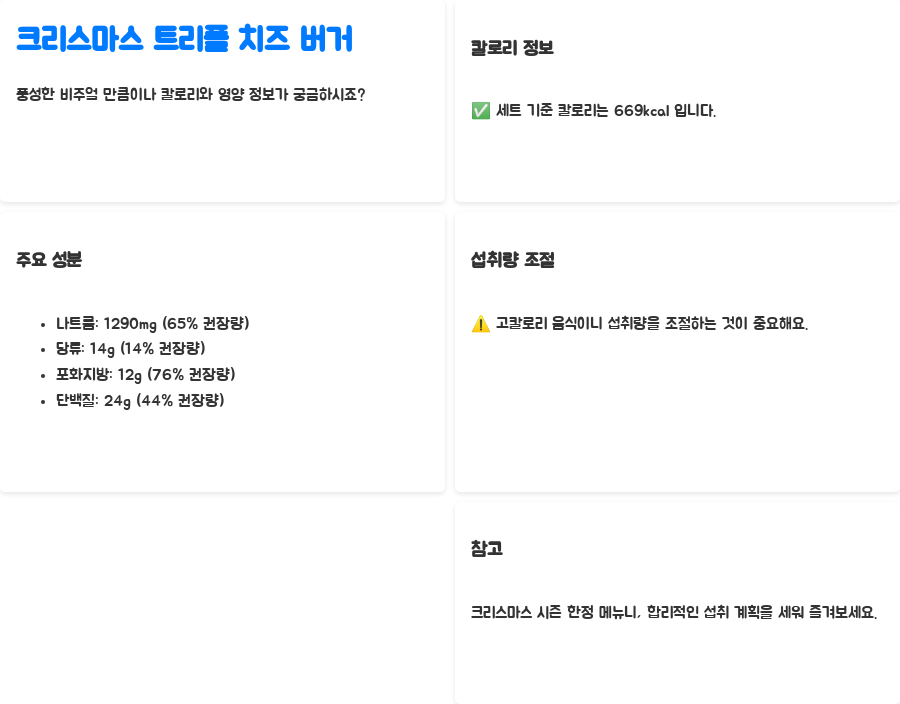 크리스마스 트리플 치즈 버거, 솔직후기 대방출 - 크리스마스 트리플 치즈 버거, 칼로리와 주요 성분은? 크리스마스 트리플 치즈 버거, 솔직후기 대방출 - 크리스마스 트리플 치즈 버거, 칼로리와 주요 성분은?