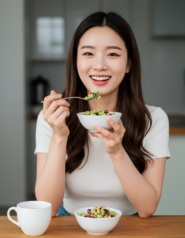 루피니빈 요리를 맛있게 먹는 여성 1