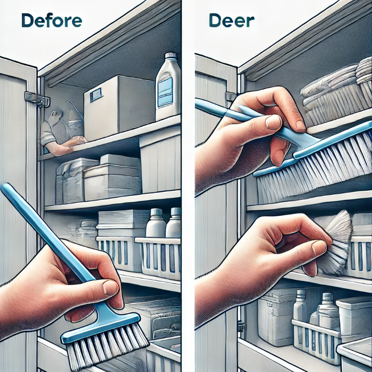 브러시로 먼지 닦는 모습