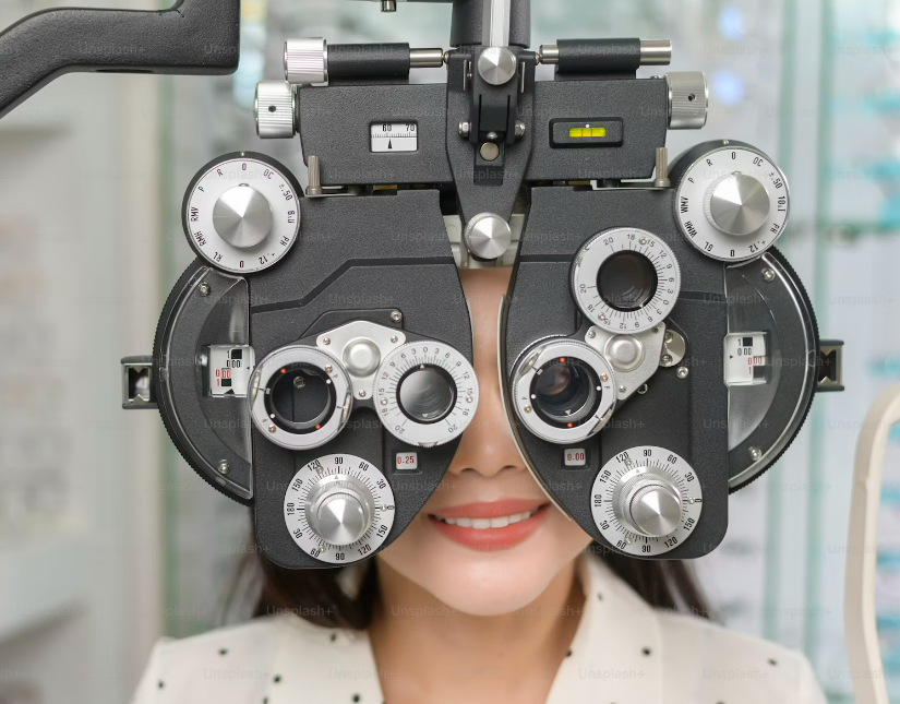 눈검사하는 여자