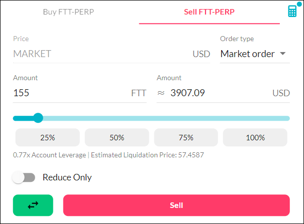 FTT 150개 숏포지션 개설