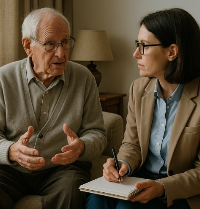 구술사를 위해 어르신과 대화하는 연구자의 모습