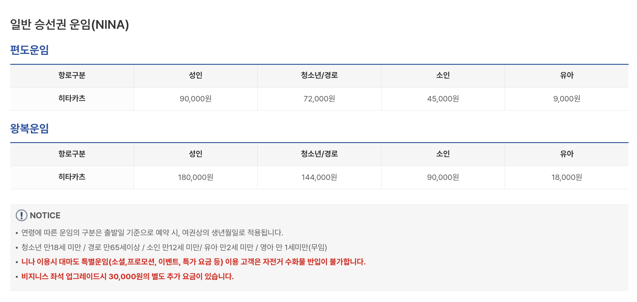 니나호 대마도 배편 가격