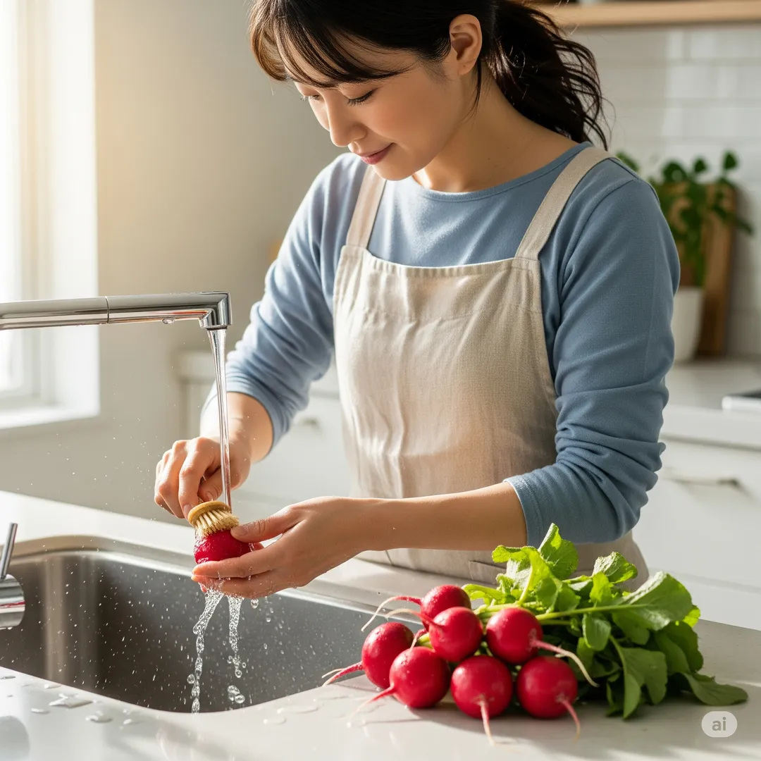 총각김치를 준비하는 여성
