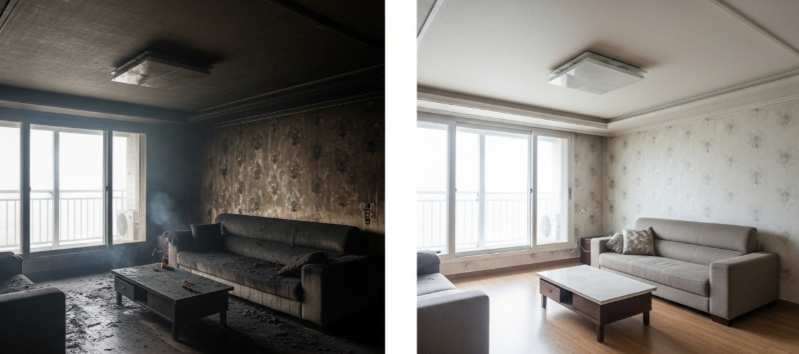 화재 도배 전후 모습