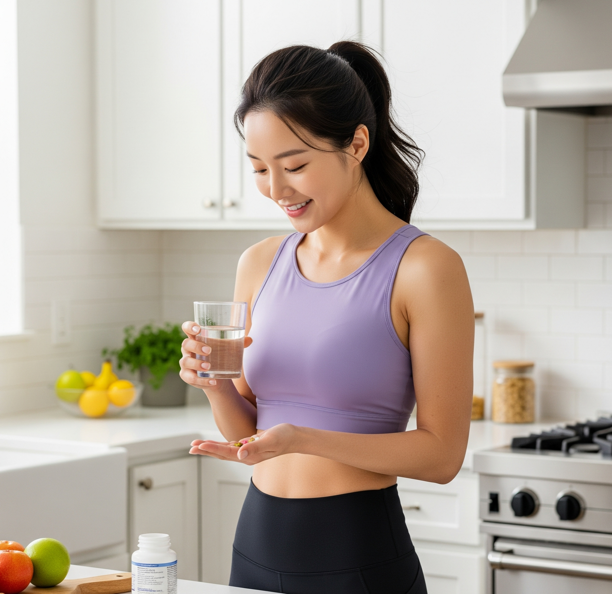 영양제를 먹고 있는 여자