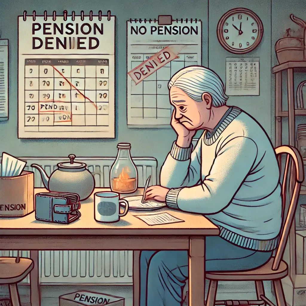 기초 연금을 수급받지 못해 생활고에 어려움을 겪고있는 노인을 보여주는 일러스트 이미지