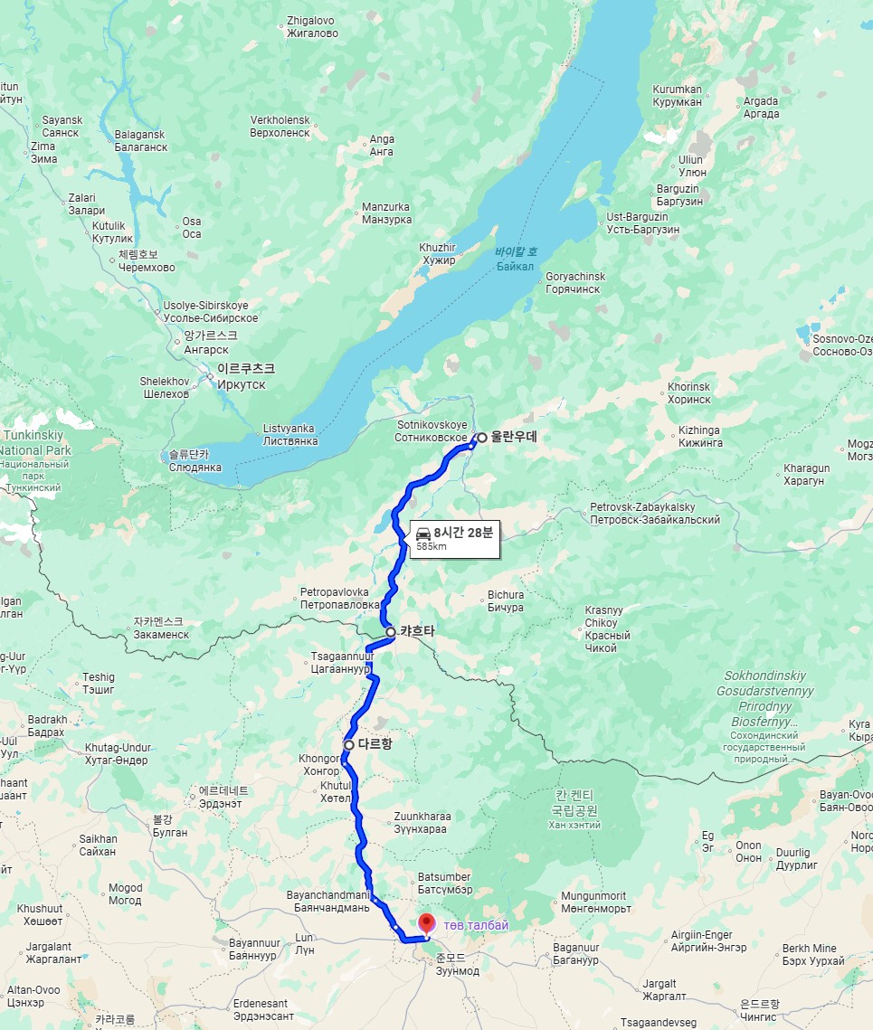 울란우데에서 울란바토르까지 자동차 여행 루트