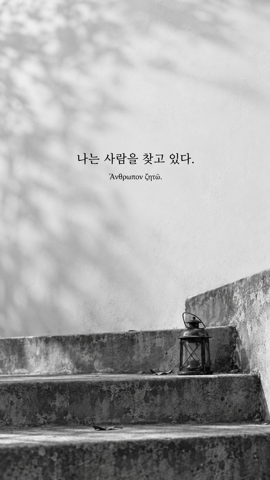 디오게네스 명언 3 나는 사람을 찾고 있다. 한글과 그리스어 원문이 담긴 세로 사진