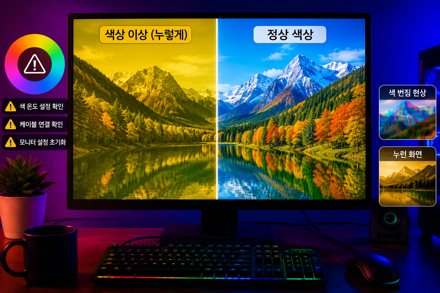 모니터 화면 색상 이상함 해결방법 총정리 모니터 누렇게 나옴 모니터 색번짐