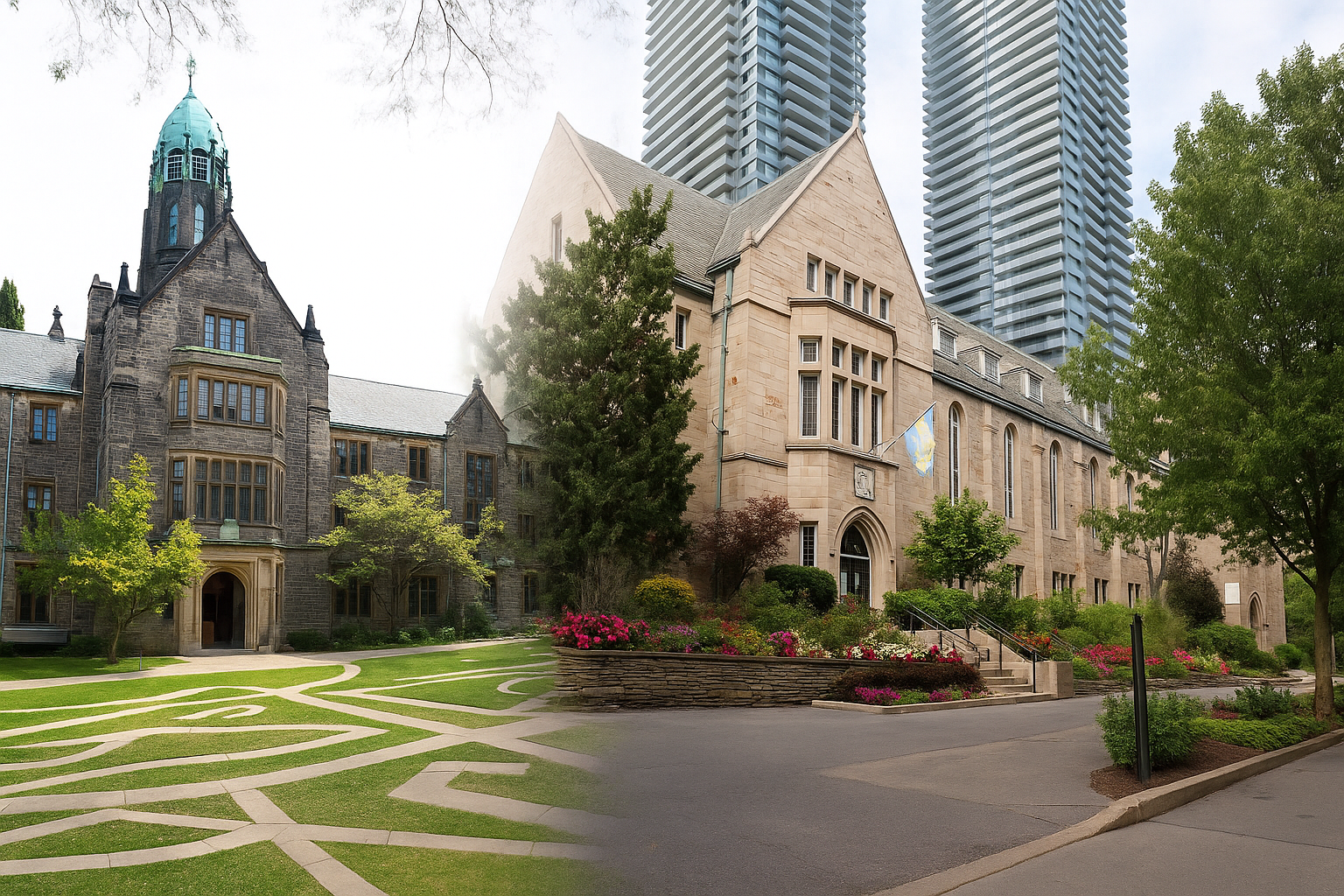 토론토 대학교의 트리니티 칼리지와 세인트마이클스 칼리지의 모습