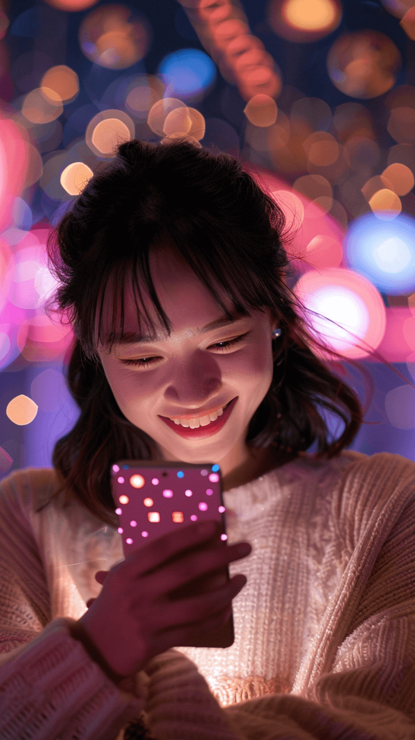 스마트폰을-보며-웃고-있는-여성-이미지