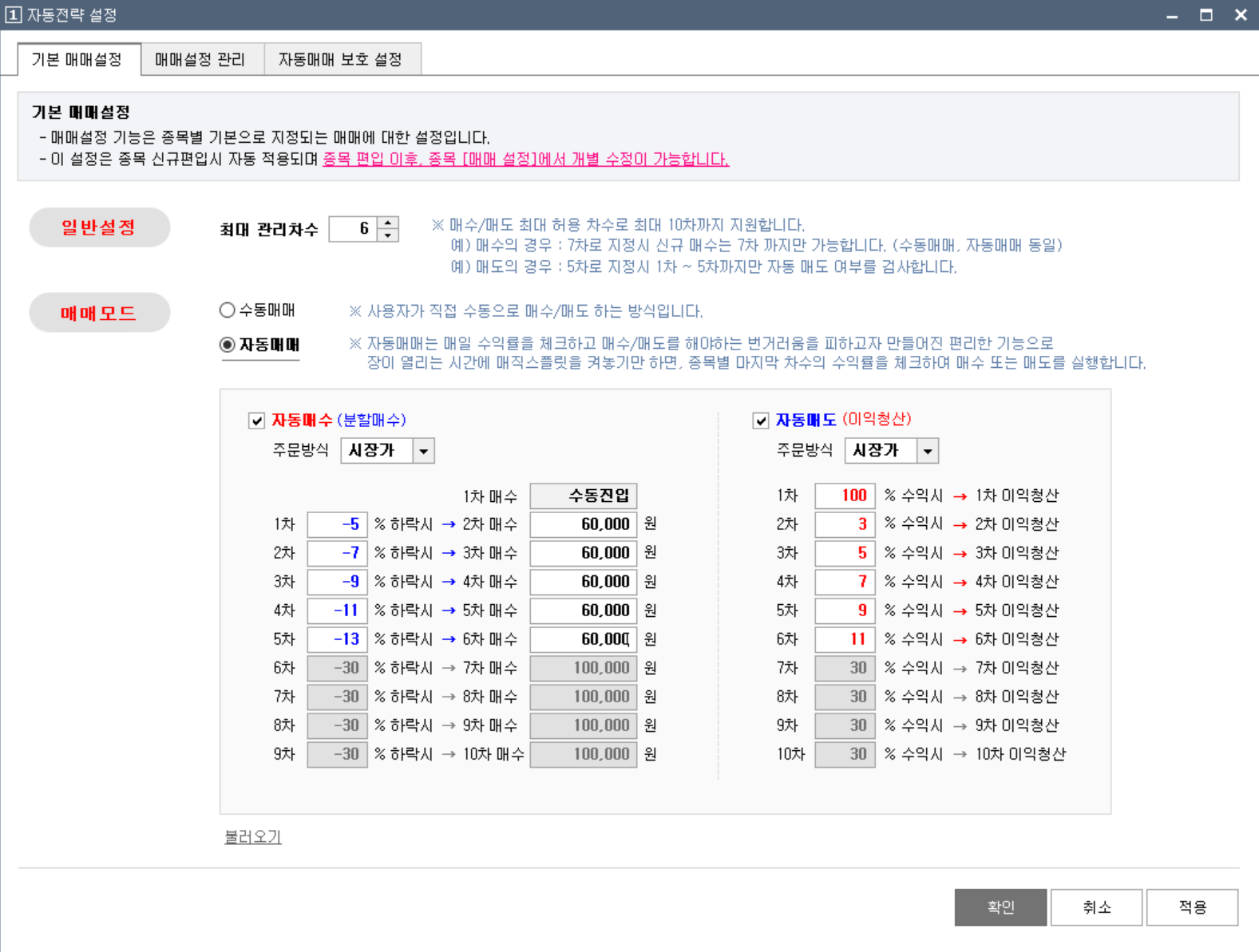 사진5-아마존-Lightsail-매직-스플릿-실행-매매설정-화면