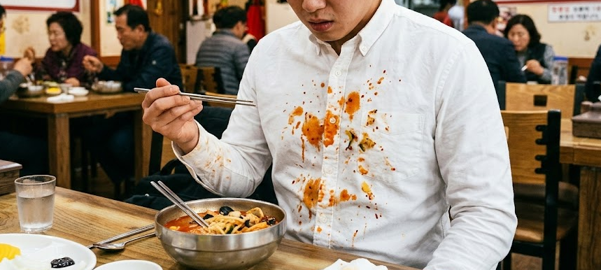 흰옷에 튄 짬뽕 국물, 비누로 문지르면 절대 안 되는 이유! '주방세제+식초' 3분 박멸법