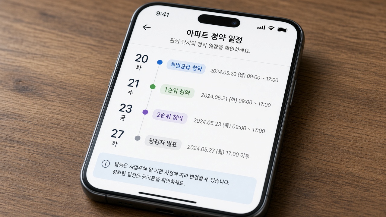 청약홈 일정을 스마트폰으로 확인하는 모습