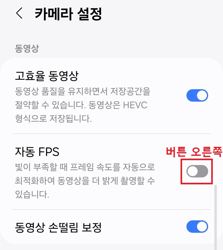 자동 FPS 메뉴 보임