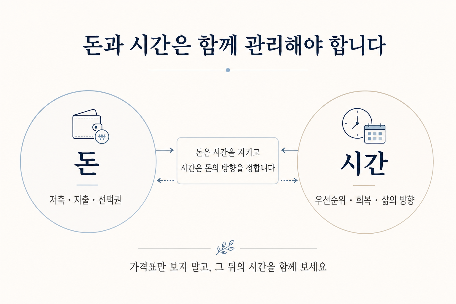 돈과 시간을 함께 관리해야 하는 이유 돈 시간 선택권 시간 예산 소비 판단 관계 정리 이미지