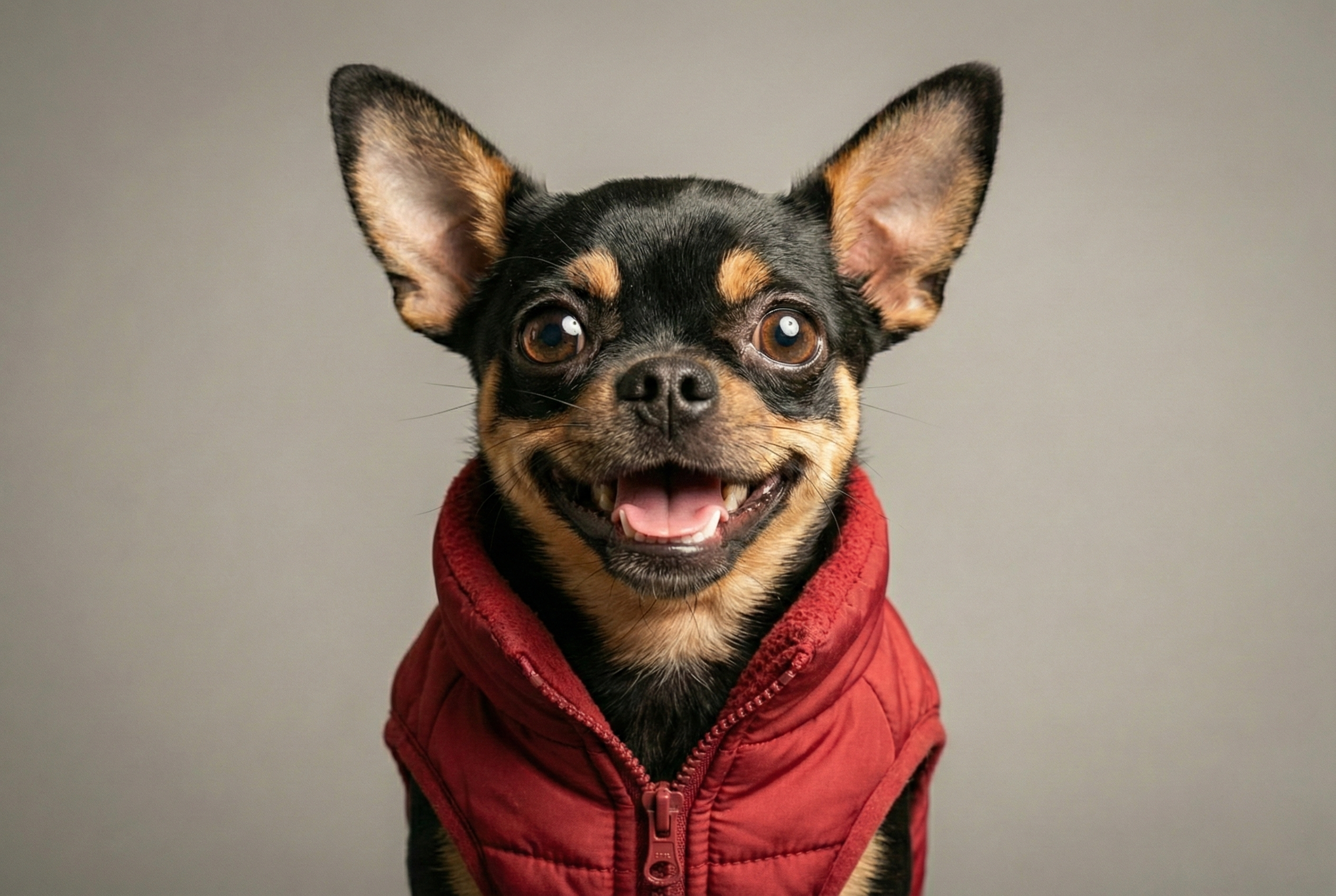 블랙탄 치와와가 활짝 웃고있는 장면