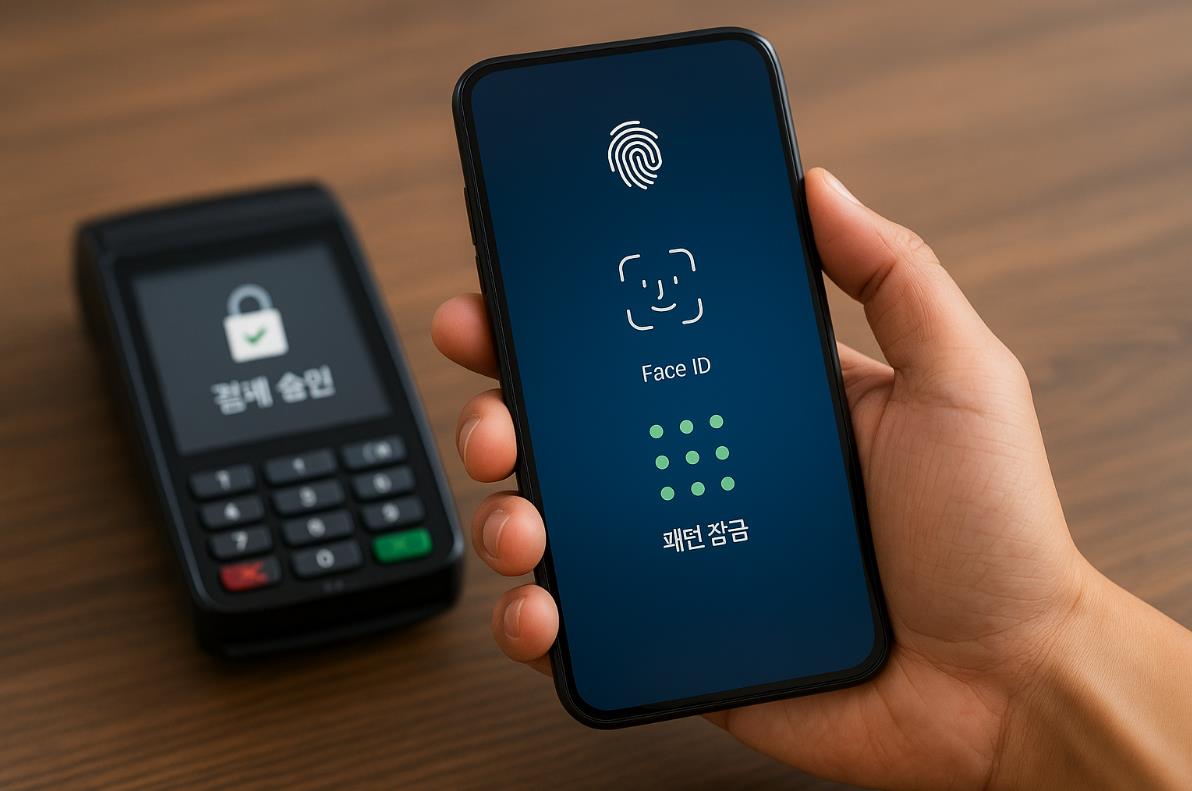 스마트폰 화면에 지문 인증&middot;Face ID&middot;패턴 잠금이 강조된 장면