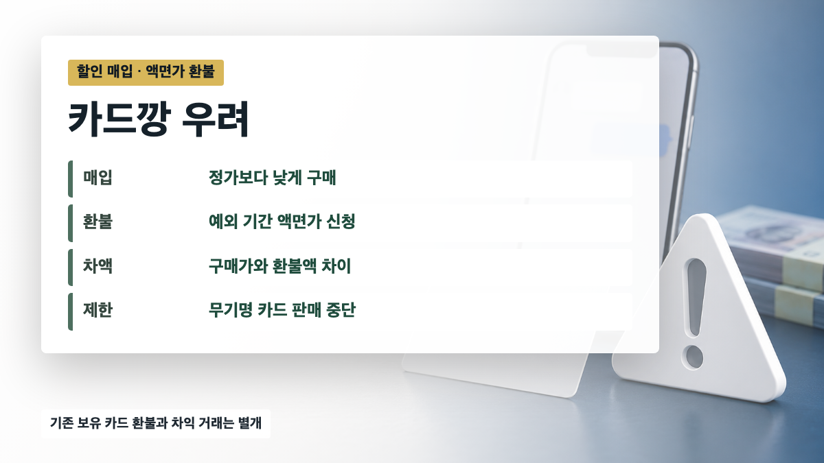 스타벅스 선불카드를 할인 매입한 뒤 예외 환불 기간에 액면가로 돌려받는 카드깡 우려