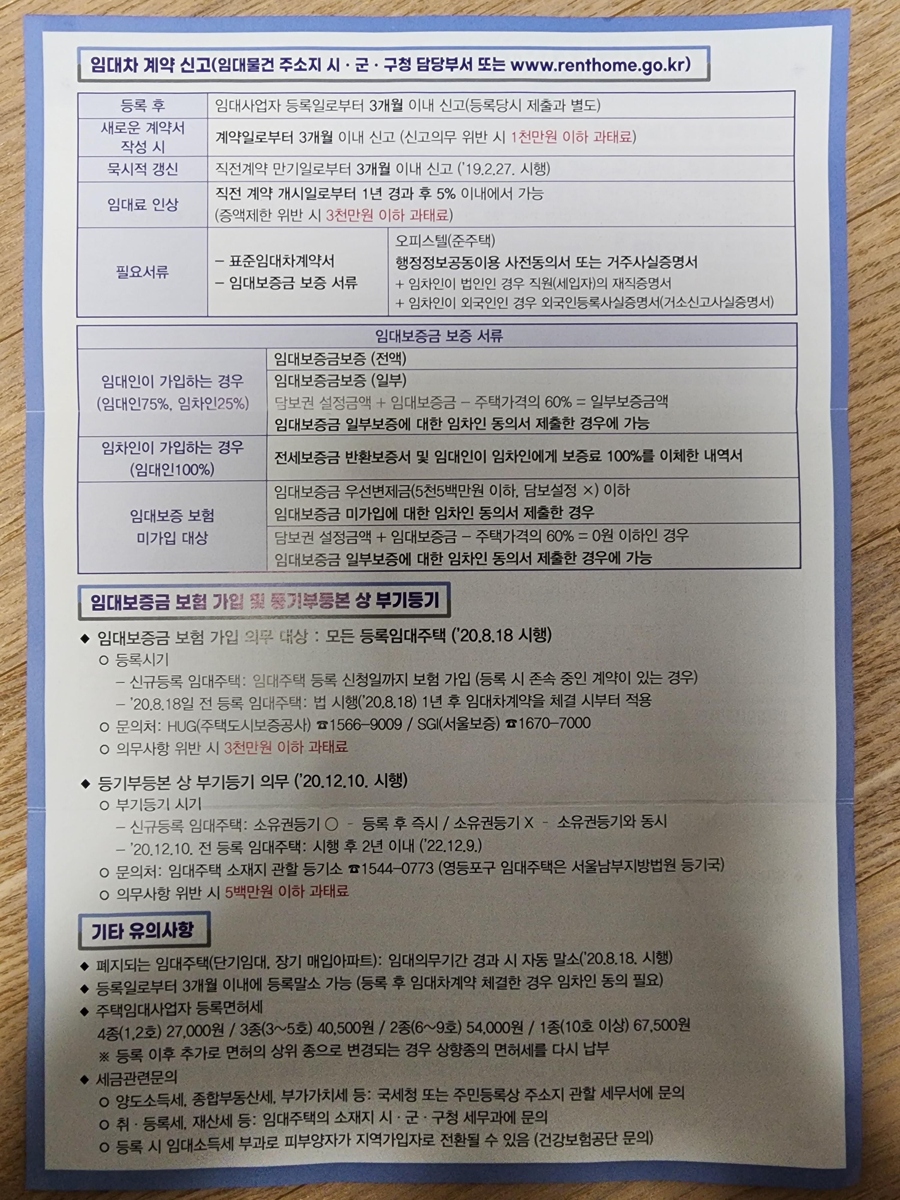 주택임대사업자 안내문 서류 1장