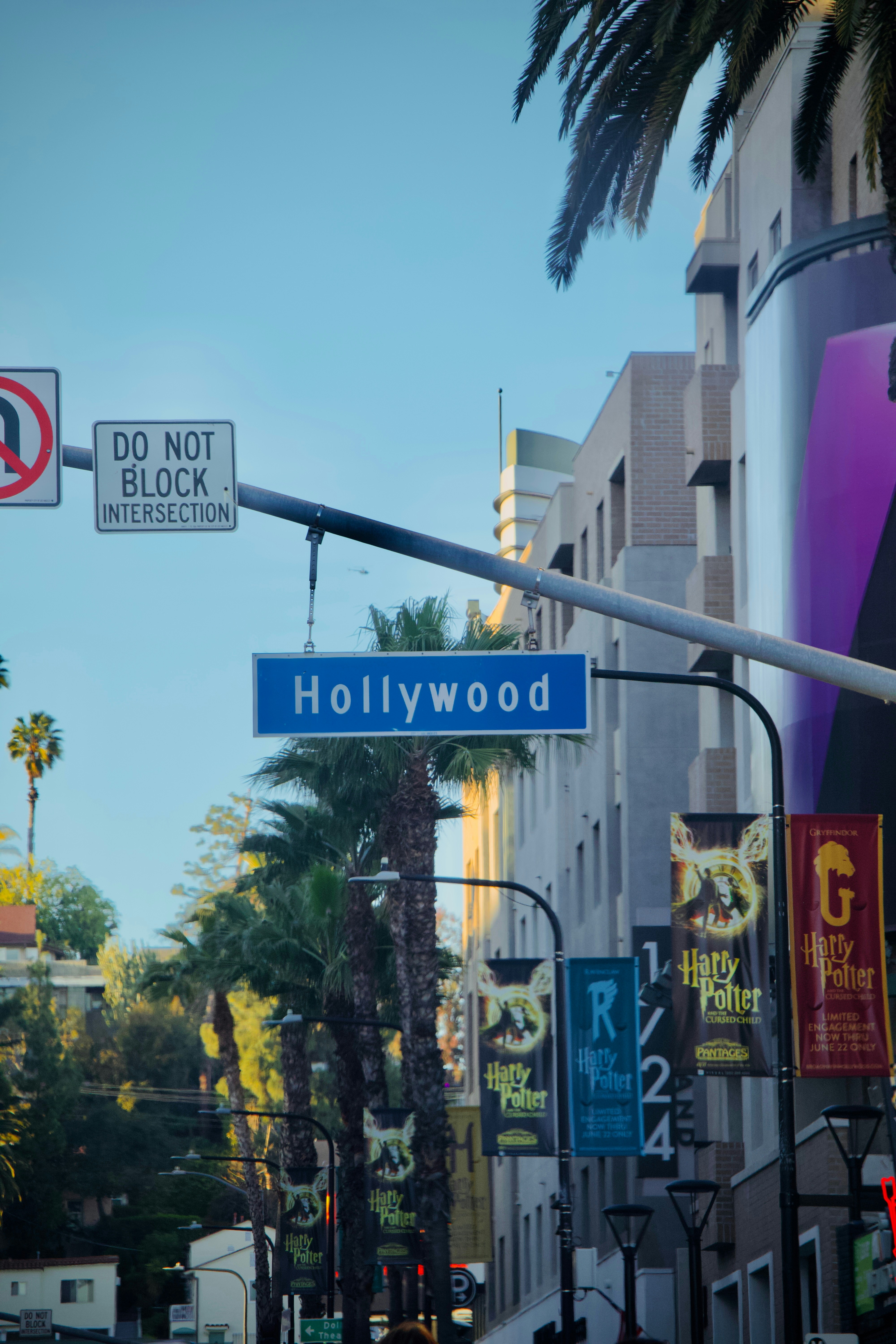 엘에이 헐리우드 거리에 헐리우드 거리 표지가 보이는 사진