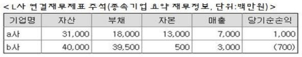 L사 연결재무제표 주석-표