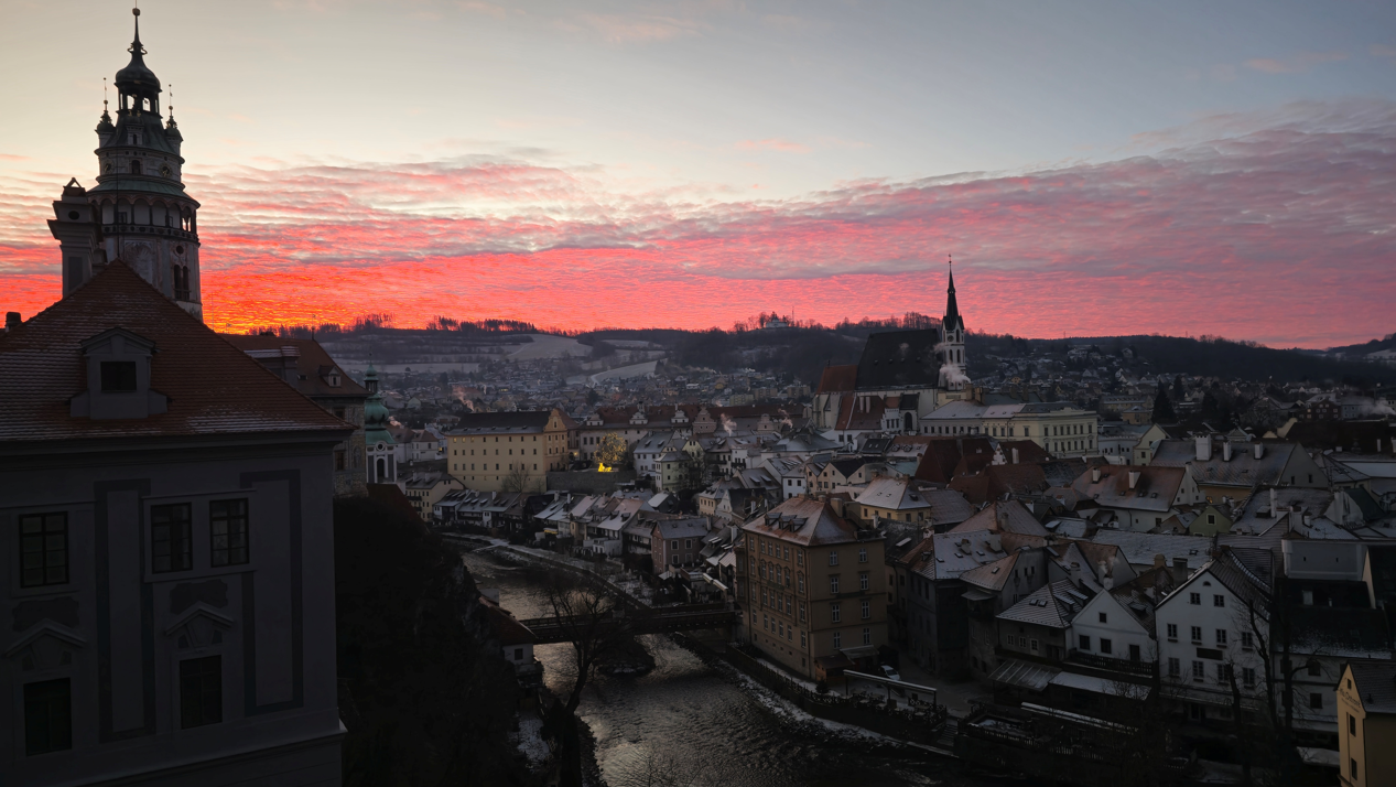 체코, 체스키 크룸로프(Český Krumlov) - 《크룸로프 성》에서 본 일출
