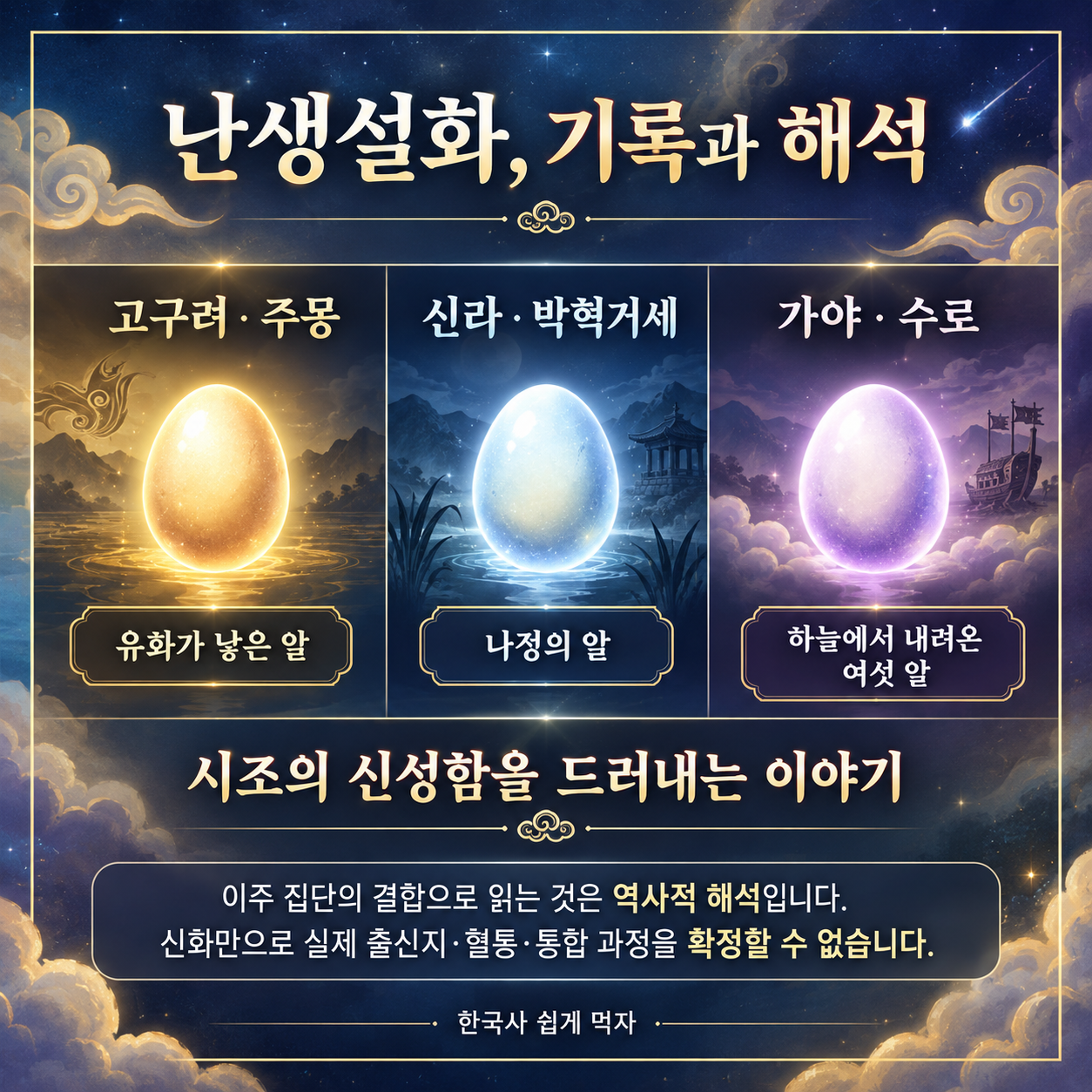 고구려 주몽&middot;신라 박혁거세&middot;가야 수로의 난생설화 비교