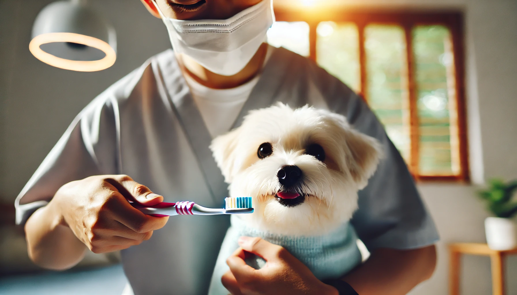 이빨을 닦는 강아지