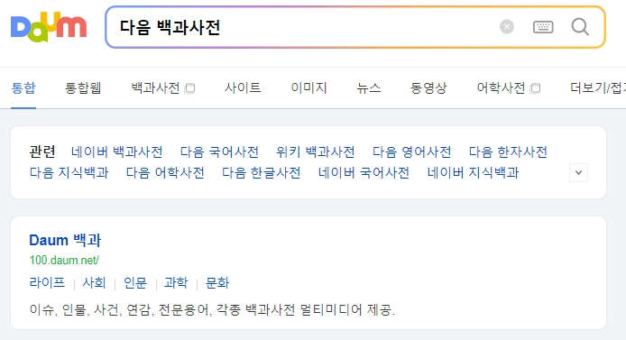 다음 백과사전 홈페이지 메인 화면