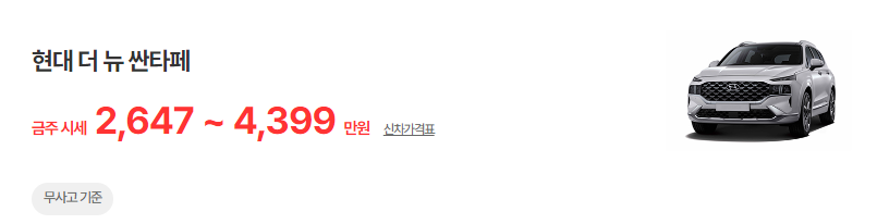 더 뉴 싼타페 중고차 시세 무사고 기준 평균