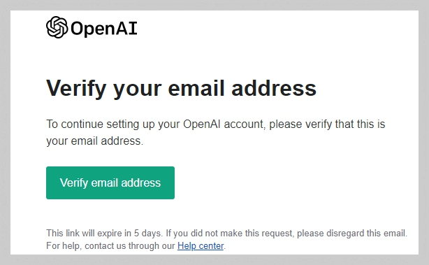 오픈AI 회원가입 메일 확인화면