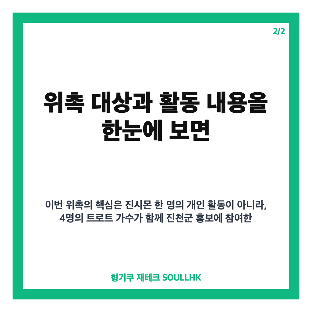 진시몬 진천군 명예대사 위촉, 트로트 가수 4인 활동 내용은 카드뉴스 3