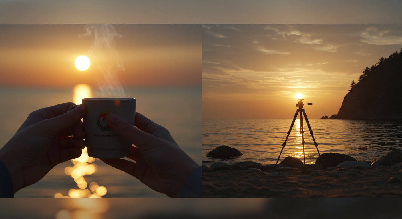 강원도 해돋이 여행 팁: 따뜻한 음료와 삼각대, 추천 코스를 나타내는 이미지