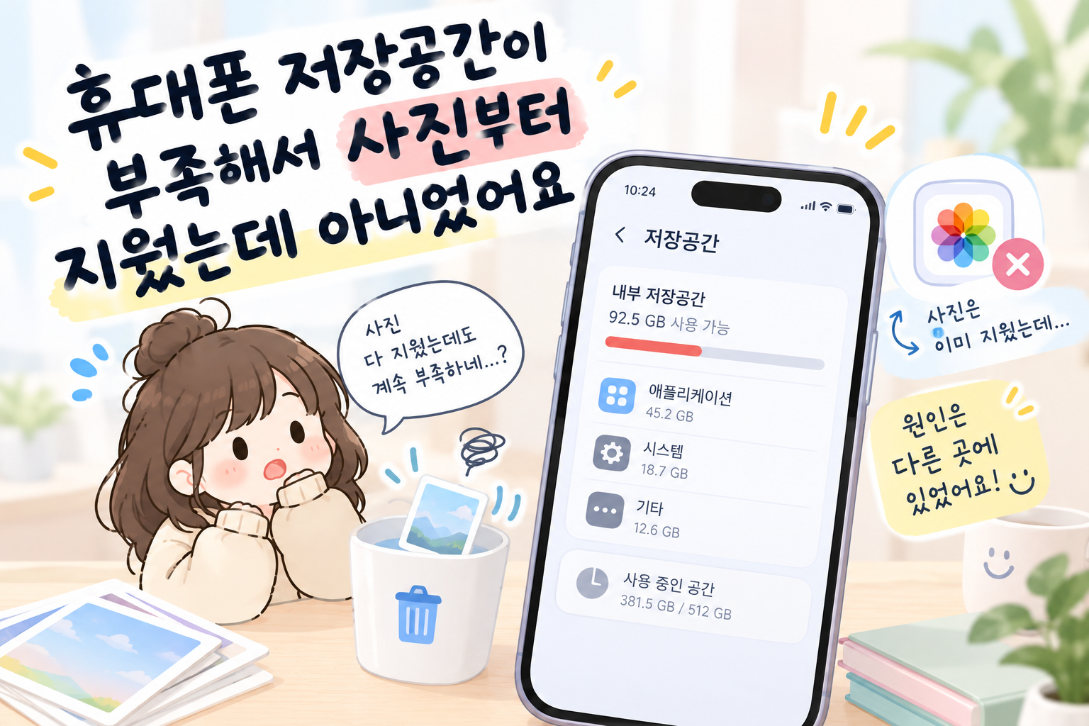 휴대폰 저장공간이 부족해서 사진부터 지웠는데 아니었어요